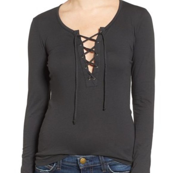 VELVET BY GRAHAM & SPENCER WHISPER LACE-UP TOP COBBLE - Picture 1 of 1